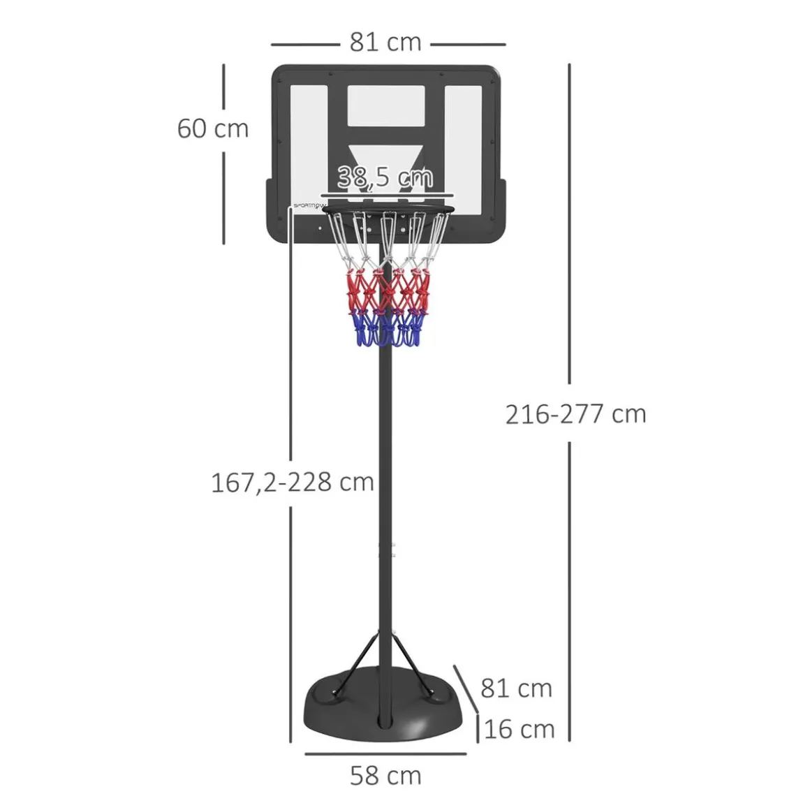 Outsunny - Canasta baloncesto regulable con base rellenable