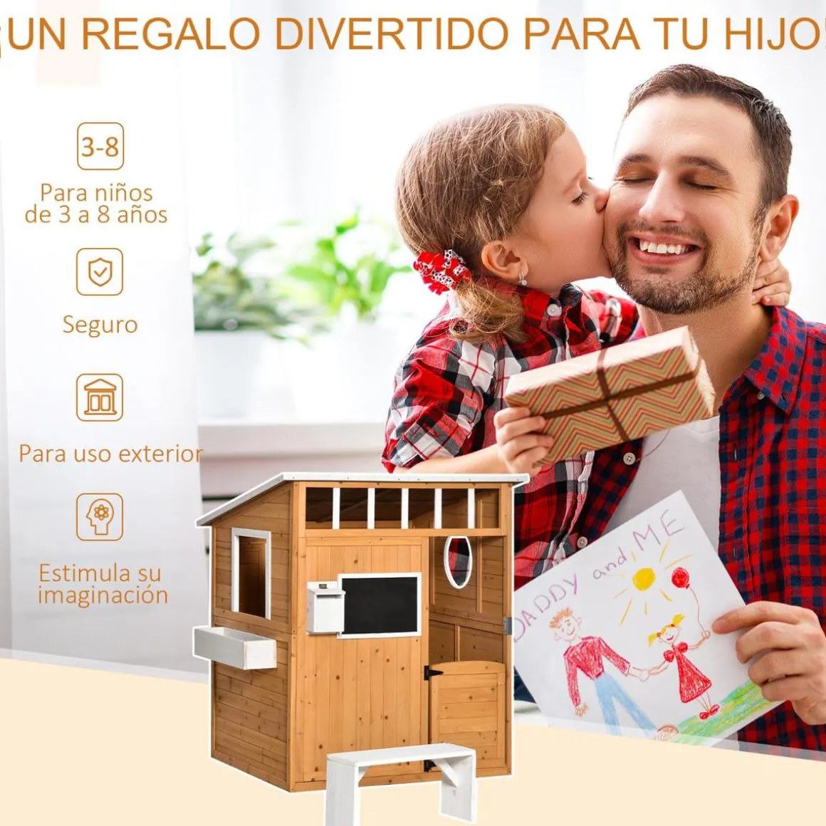 Outsunny - Casita de jardín de madera con banco y macetero
