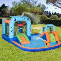 Outsunny - Castillo hinchable 5 en 1 unicornio