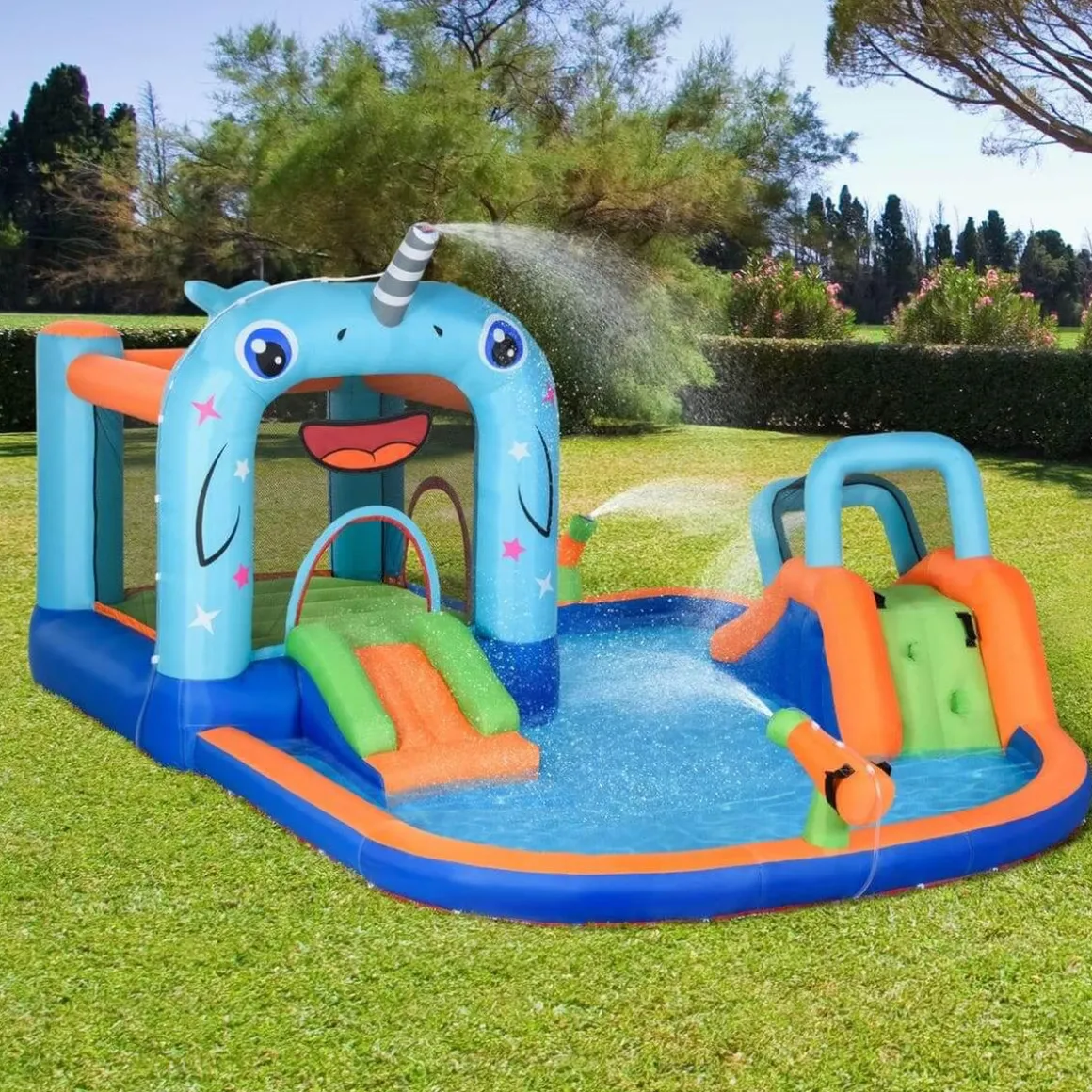 Outsunny - Castillo hinchable 5 en 1 unicornio