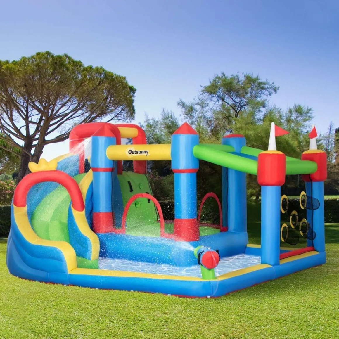 Outsunny - Castillo hinchable 6 en 1 con tobogán