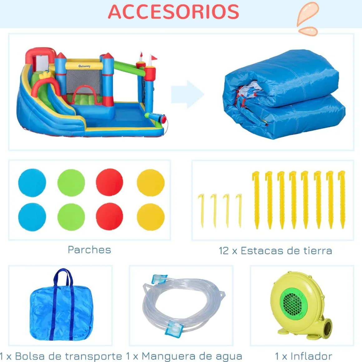 Outsunny - Castillo hinchable 6 en 1 con tobogán