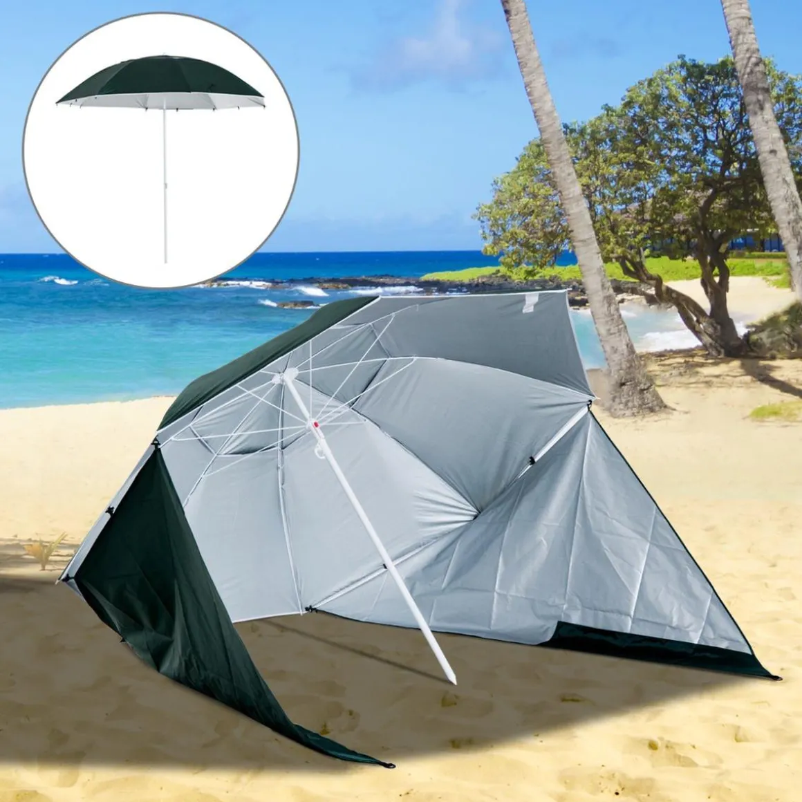 Outsunny - Parasol con dos paneles laterales Verde