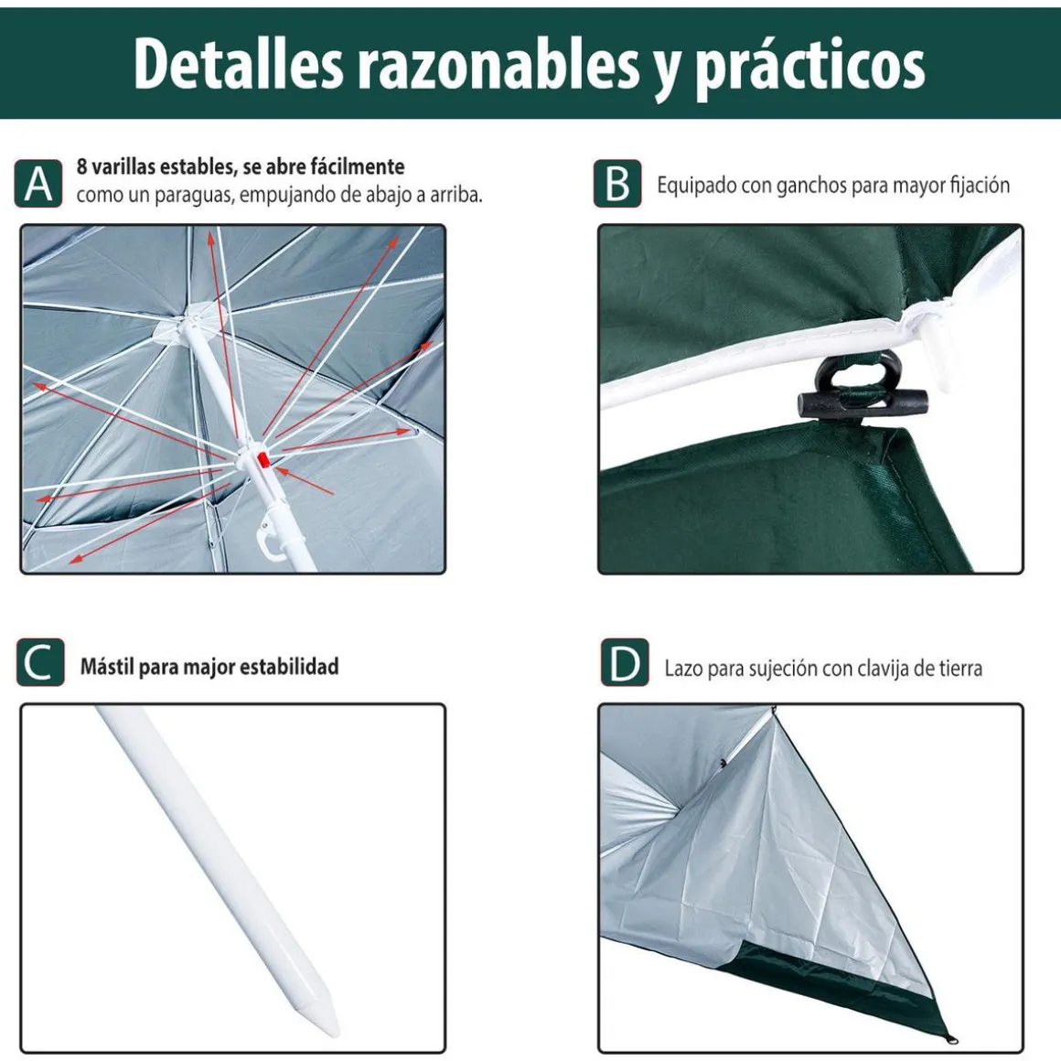 Outsunny - Parasol con dos paneles laterales Verde