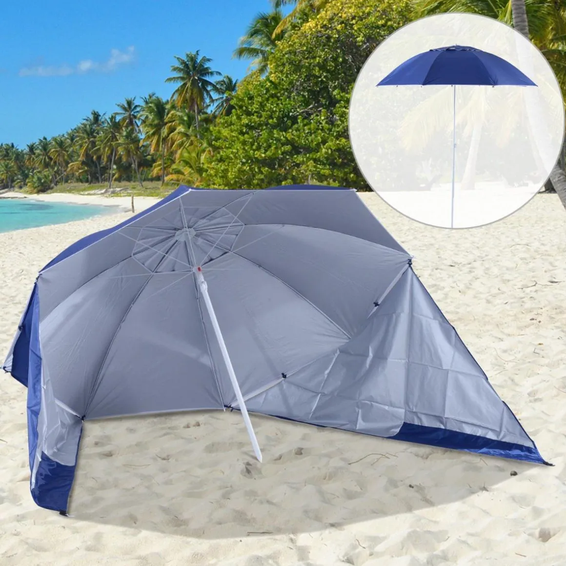 Outsunny - Parasol con dos paneles laterales Azul