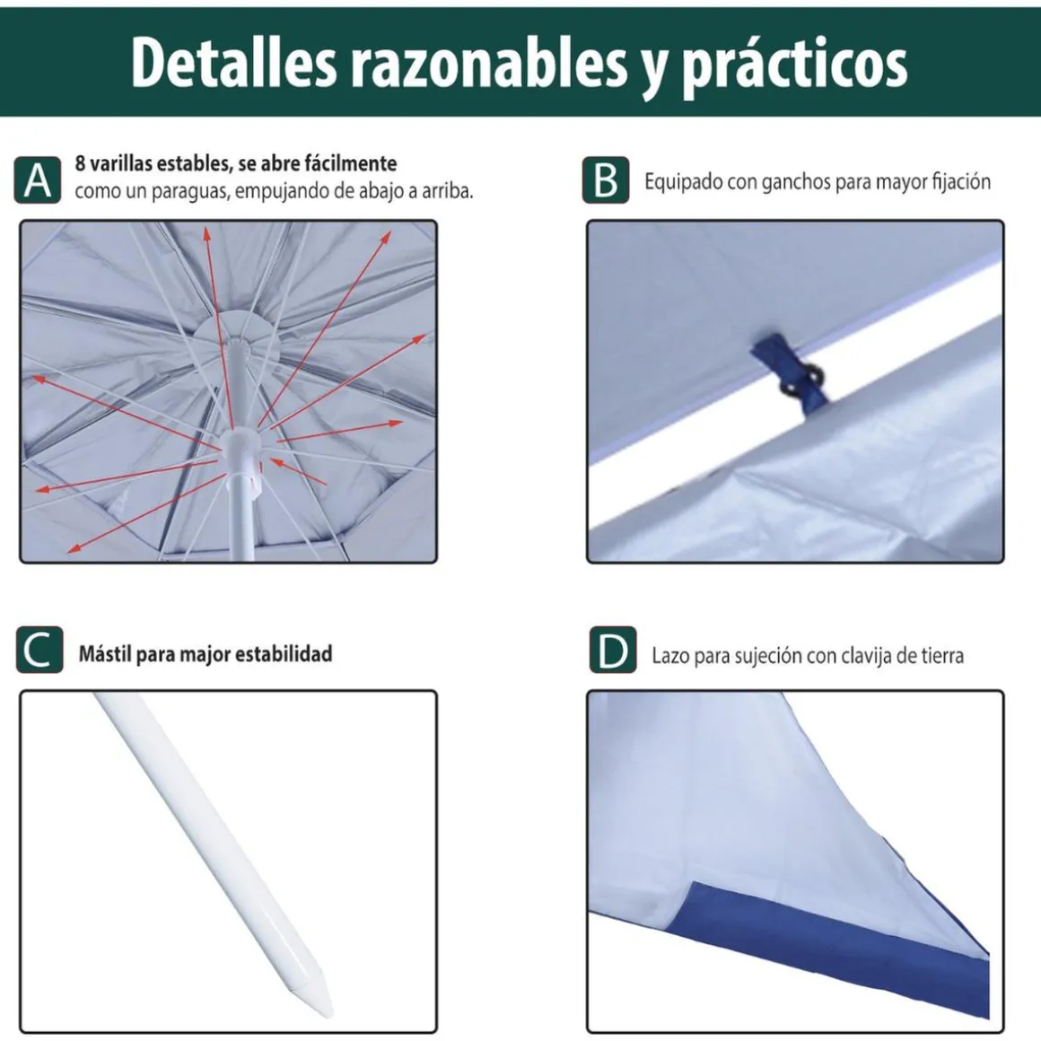 Outsunny - Parasol con dos paneles laterales Azul