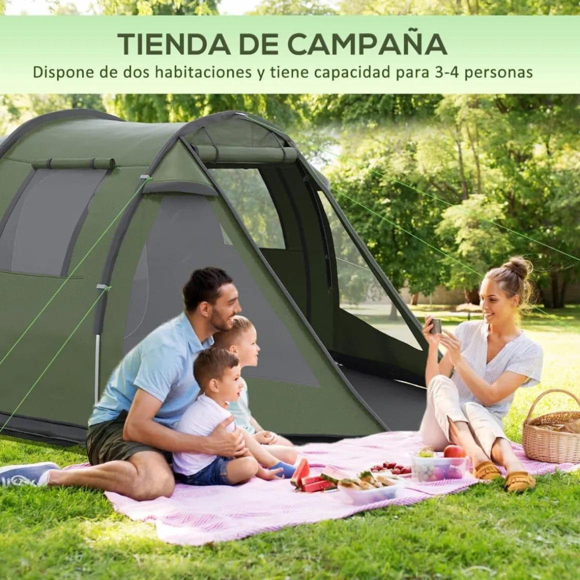 Outsunny - Tienda de campaña familiar 475x264x172 cm Verde