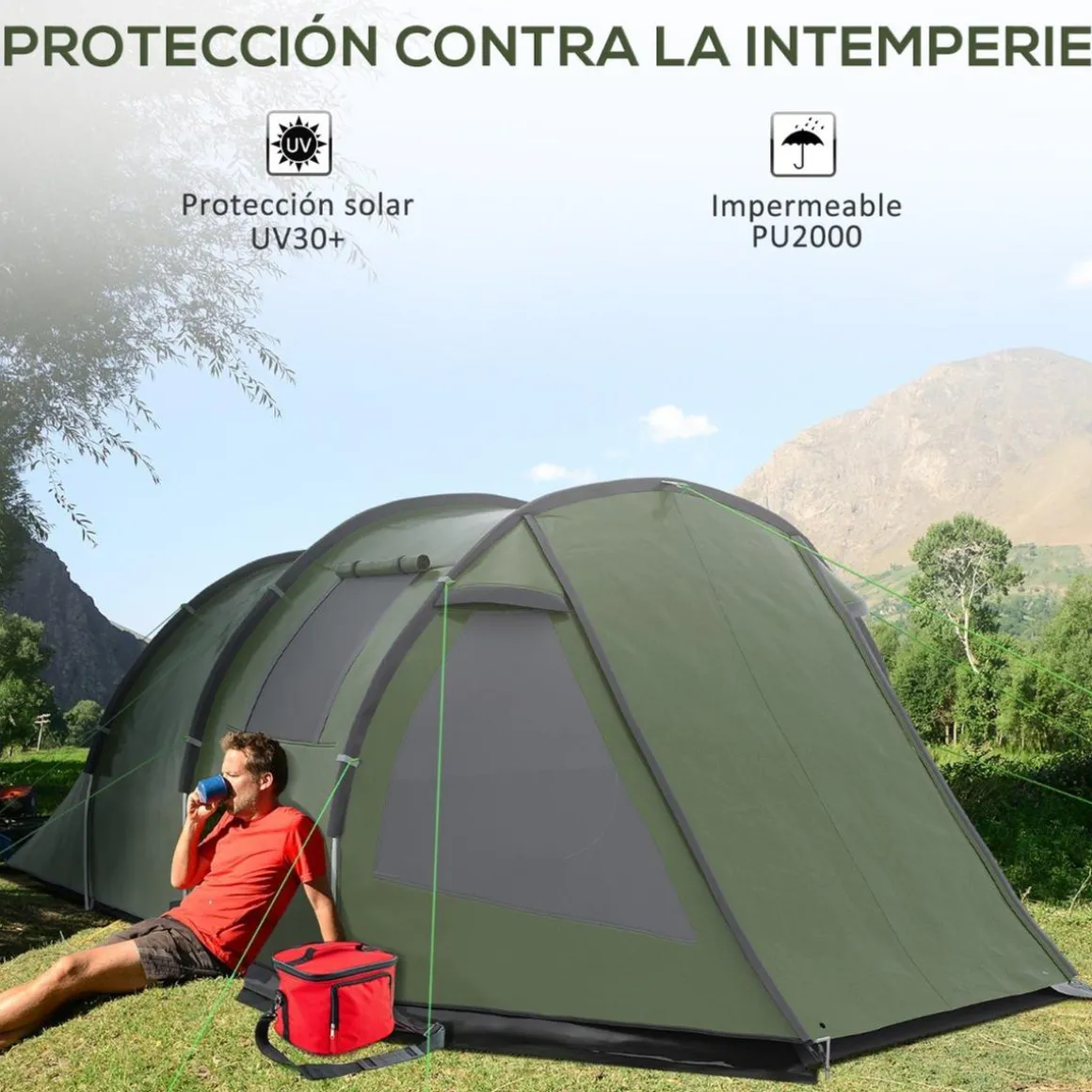 Outsunny - Tienda de campaña familiar 475x264x172 cm Verde