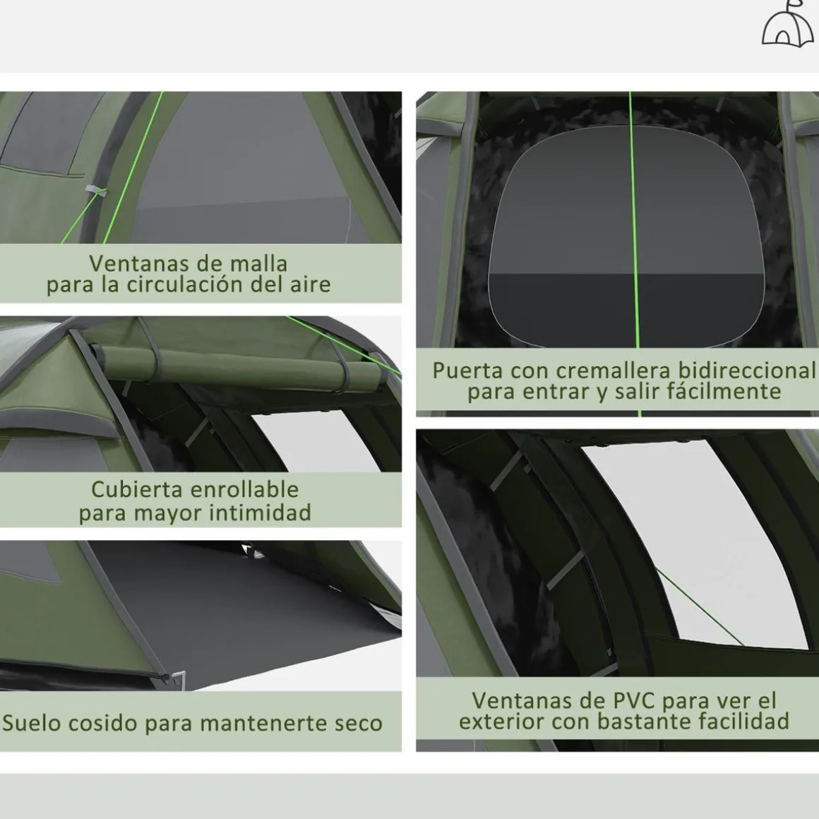 Outsunny - Tienda de campaña familiar 475x264x172 cm Verde
