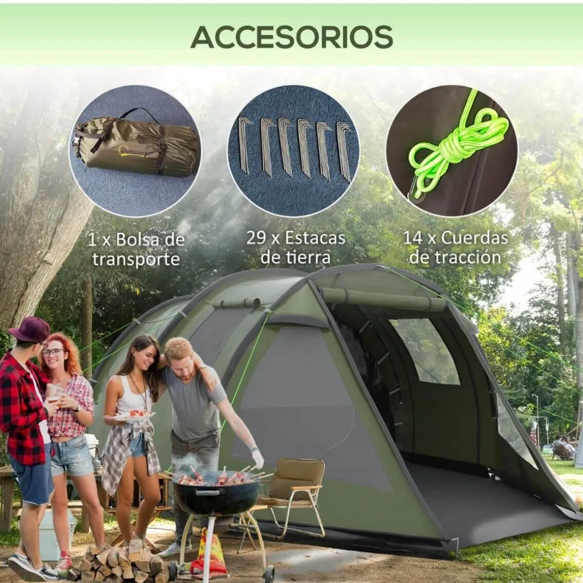 Outsunny - Tienda de campaña familiar 475x264x172 cm Verde