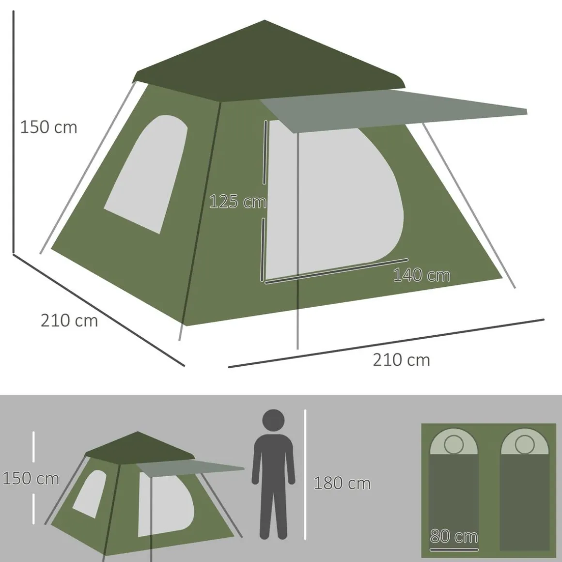 Outsunny - Tienda de campaña Pop Up 210x210x150cm Verde