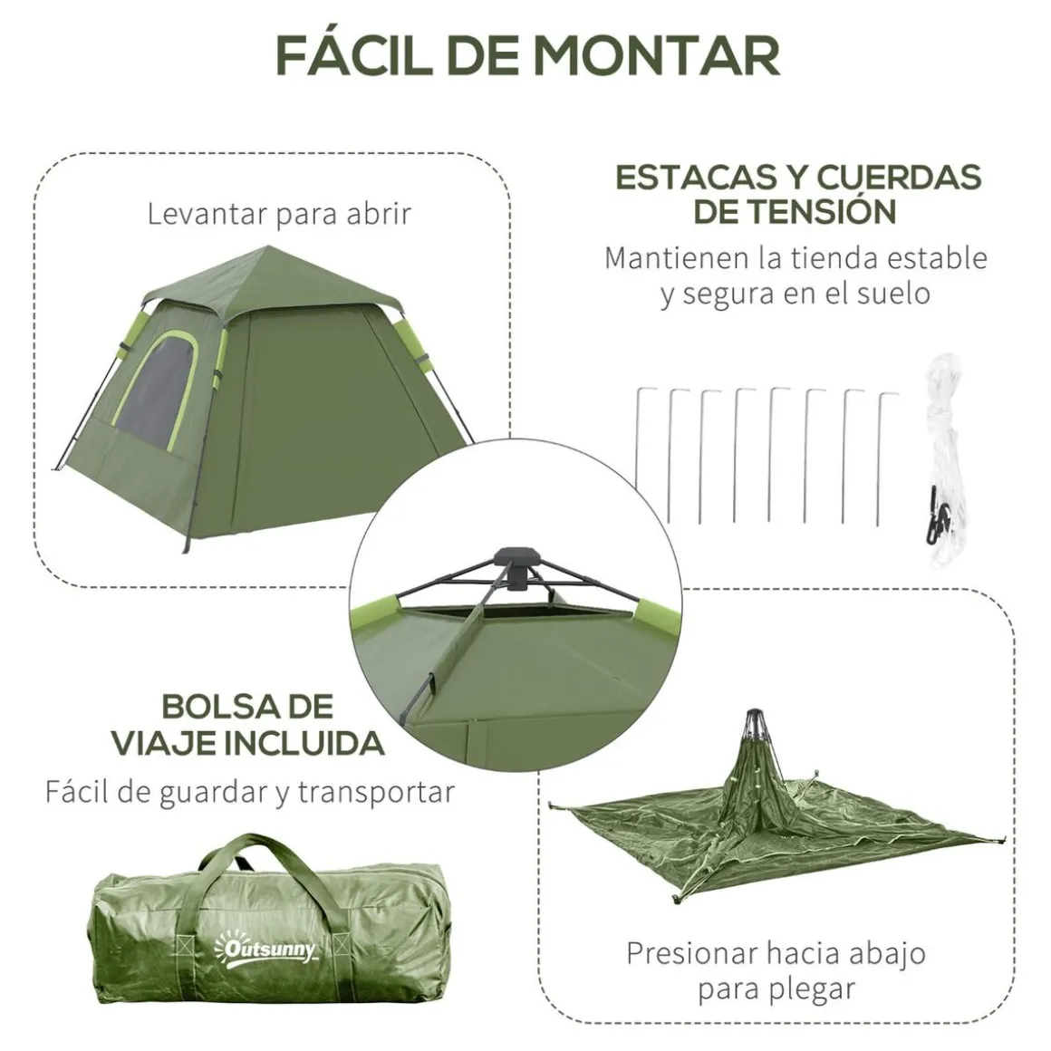 Outsunny - Tienda de campaña Pop Up 210x210x150cm Verde