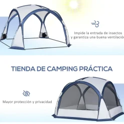 Outsunny - Tienda de camping con mosquiteras 350x350x230 cm Blanco y Azul