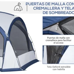Outsunny - Tienda de camping con mosquiteras 350x350x230 cm Blanco y Azul