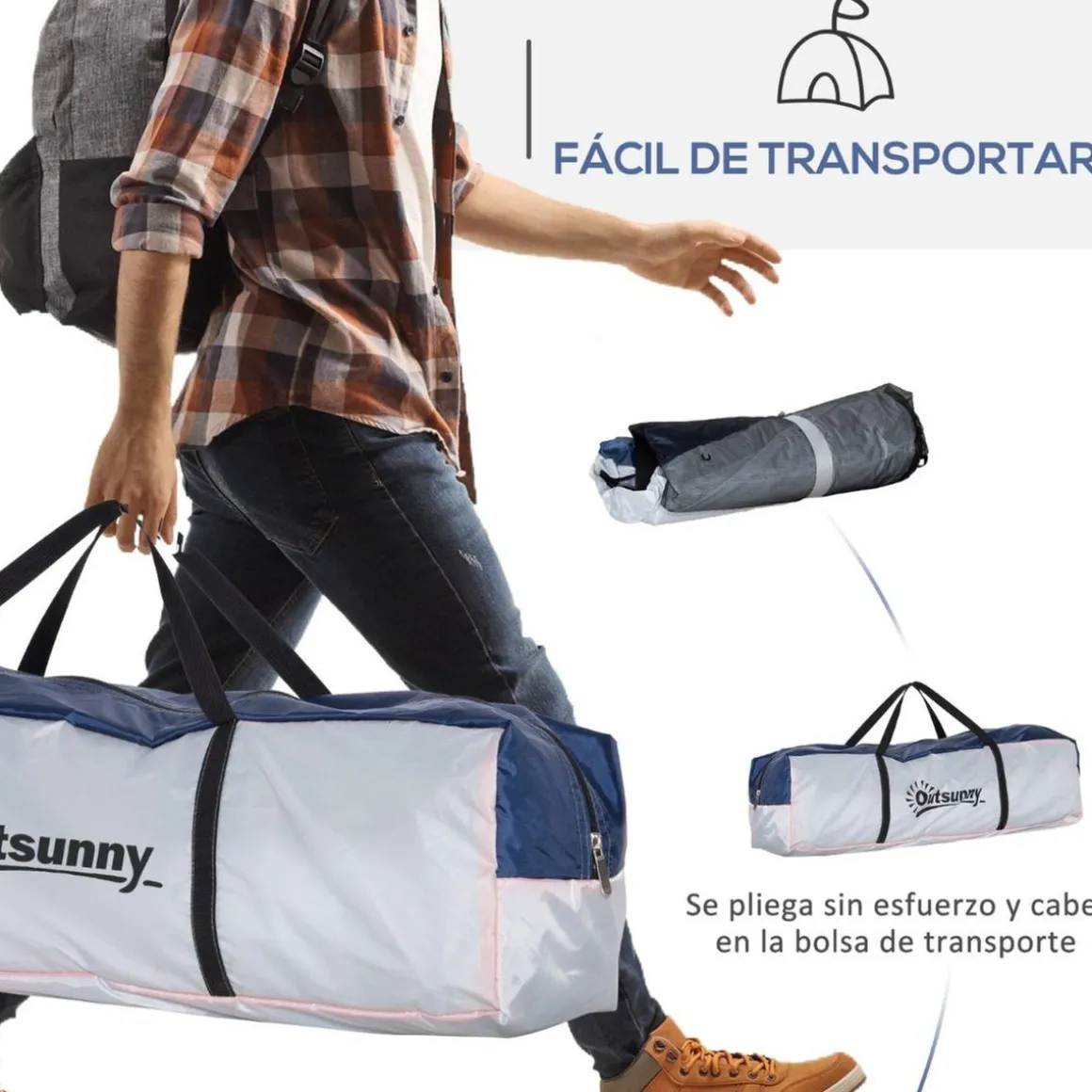 Outsunny - Tienda de camping con mosquiteras 350x350x230 cm Blanco y Azul