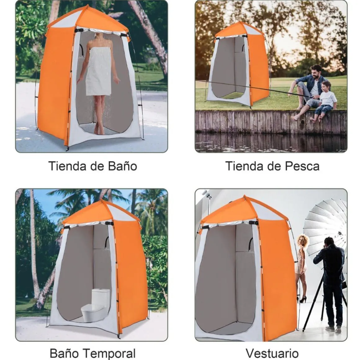 Outsunny - Tienda de ducha camping con mosquiteras 123x121x198 cm Naranja