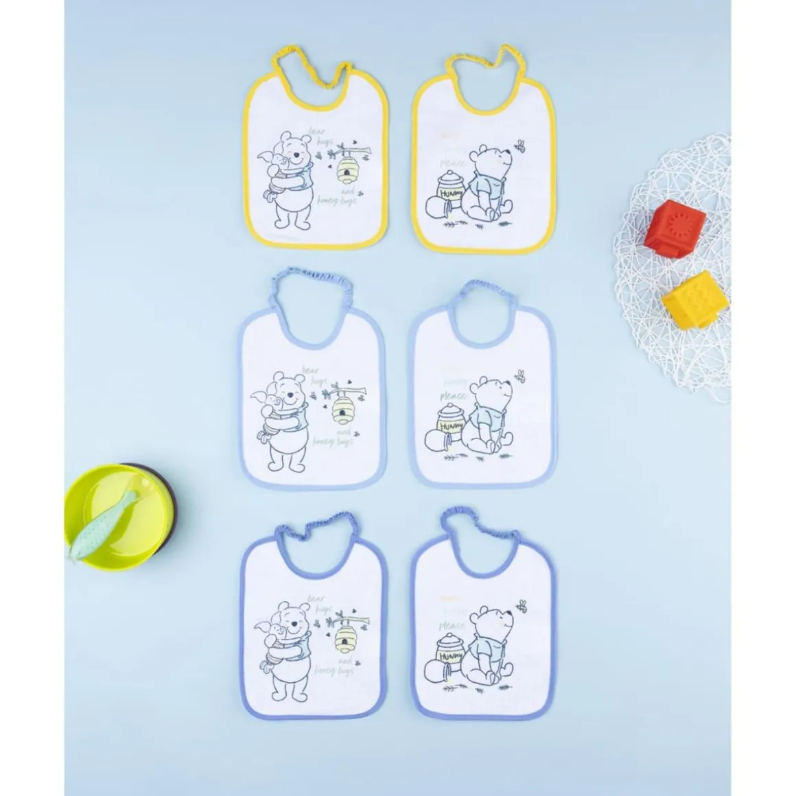 Pack 6 baberos niño Winnie the Pooh (tamaño pequeño)