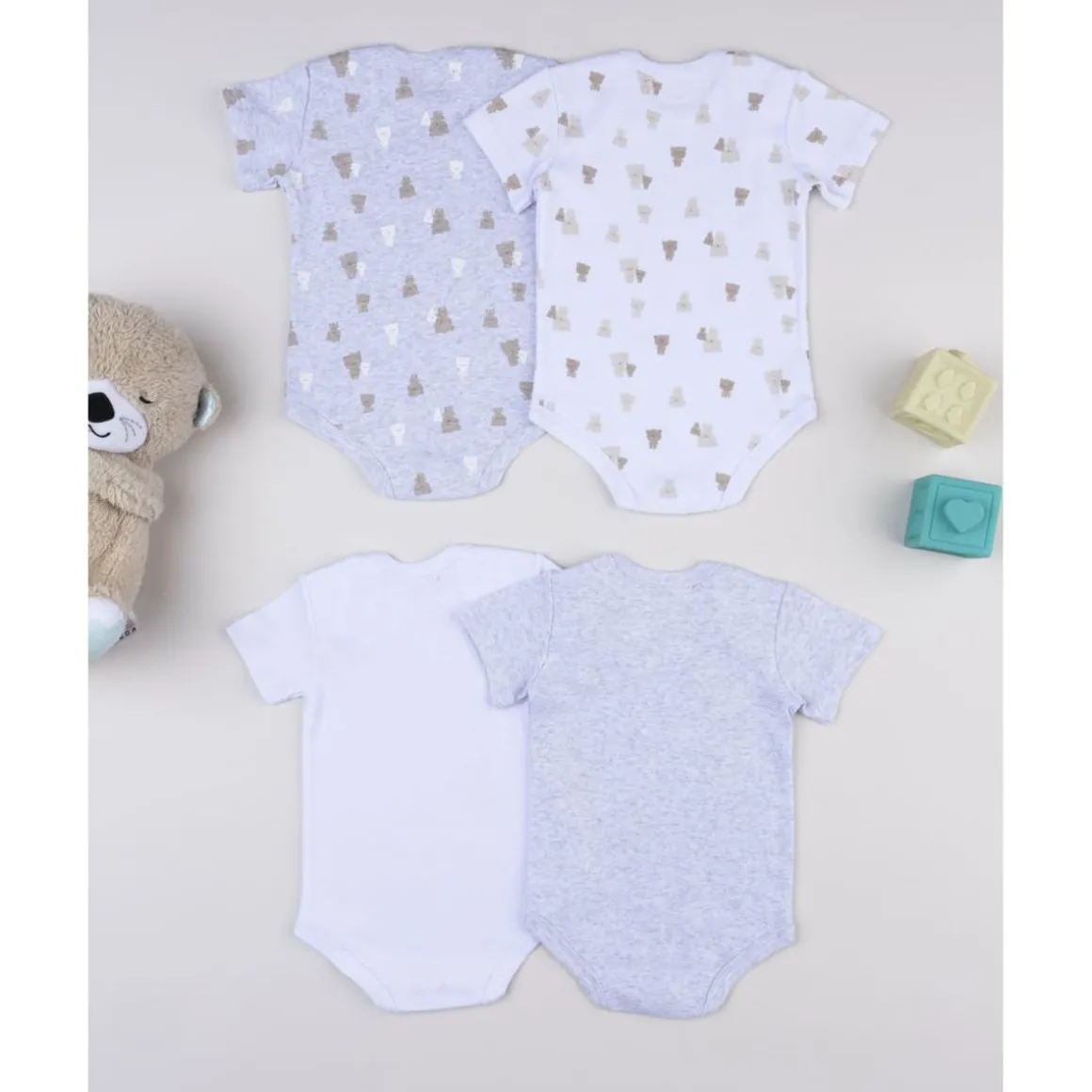 Pack 5 bodies de manga corta en gris y blanco para bebé