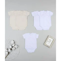 Pack 5 bodies de manga corta para niña en beige y blanco