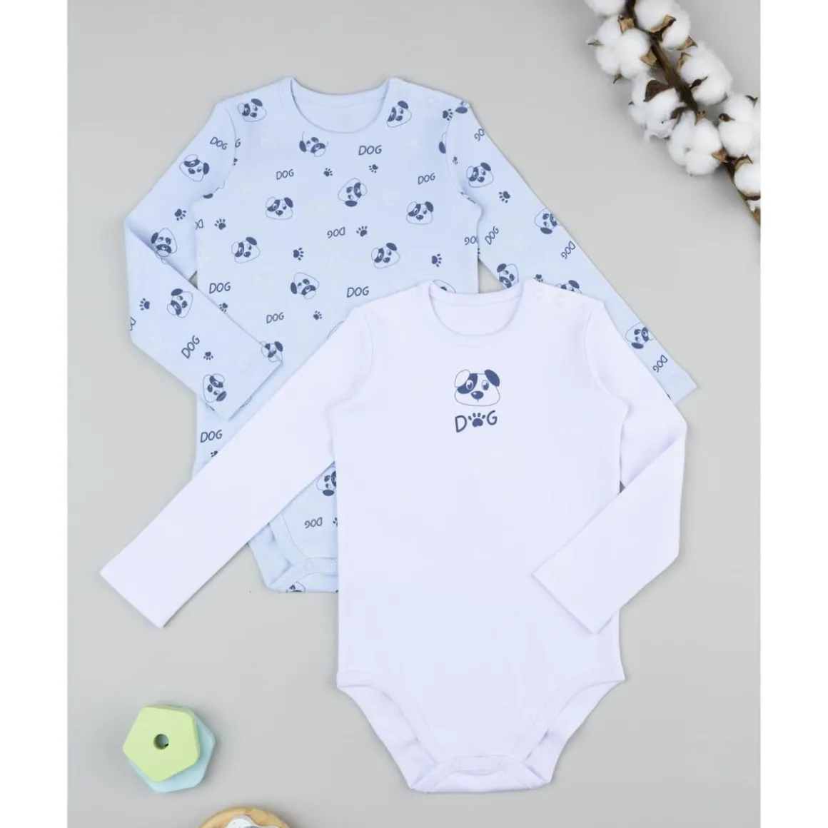 Pack 2 bodies de manga larga niño blanco y azul con perros