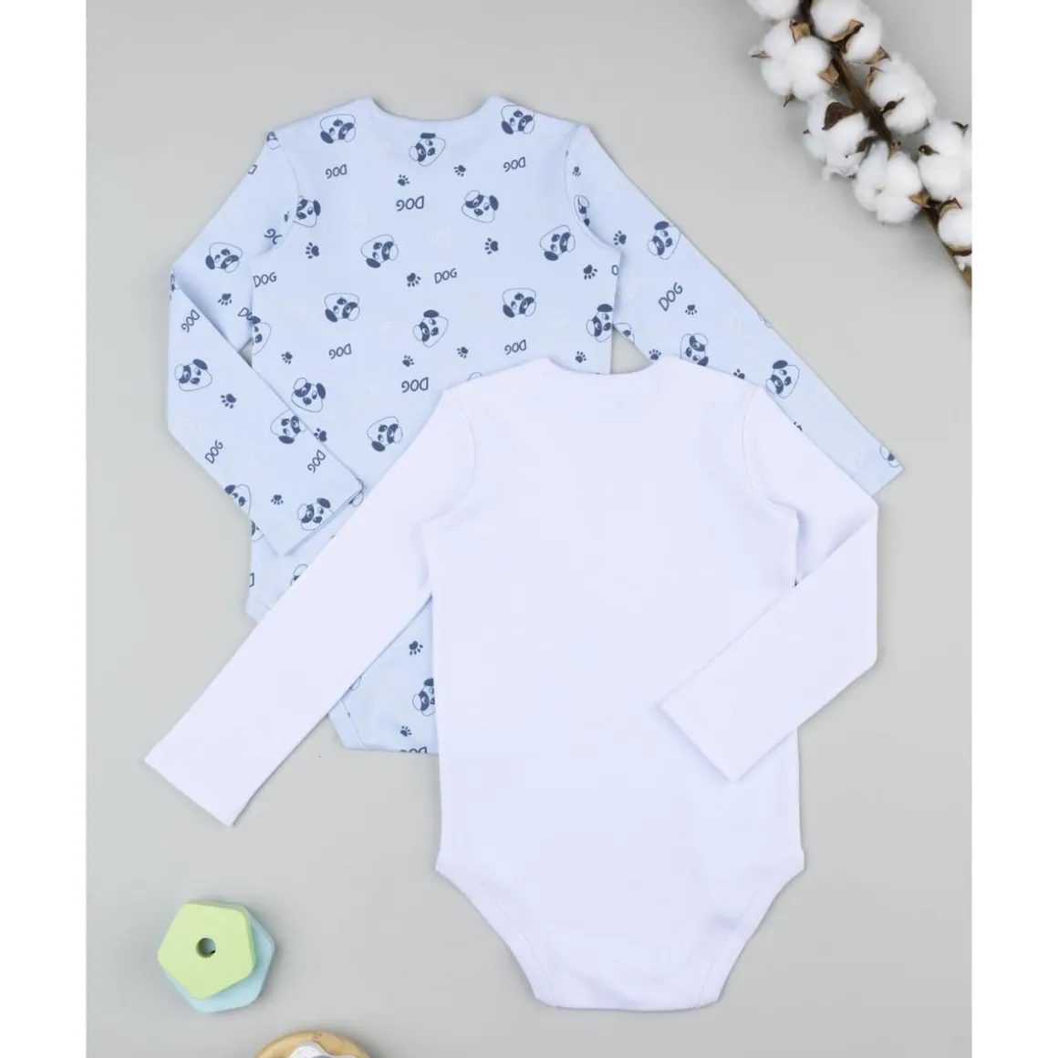 Pack 2 bodies de manga larga niño blanco y azul con perros