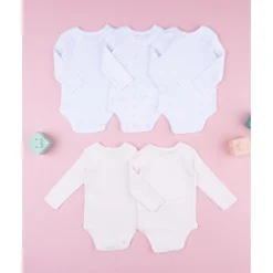 Pack 5 bodies de manga larga para bebé niña en blanco y rosa