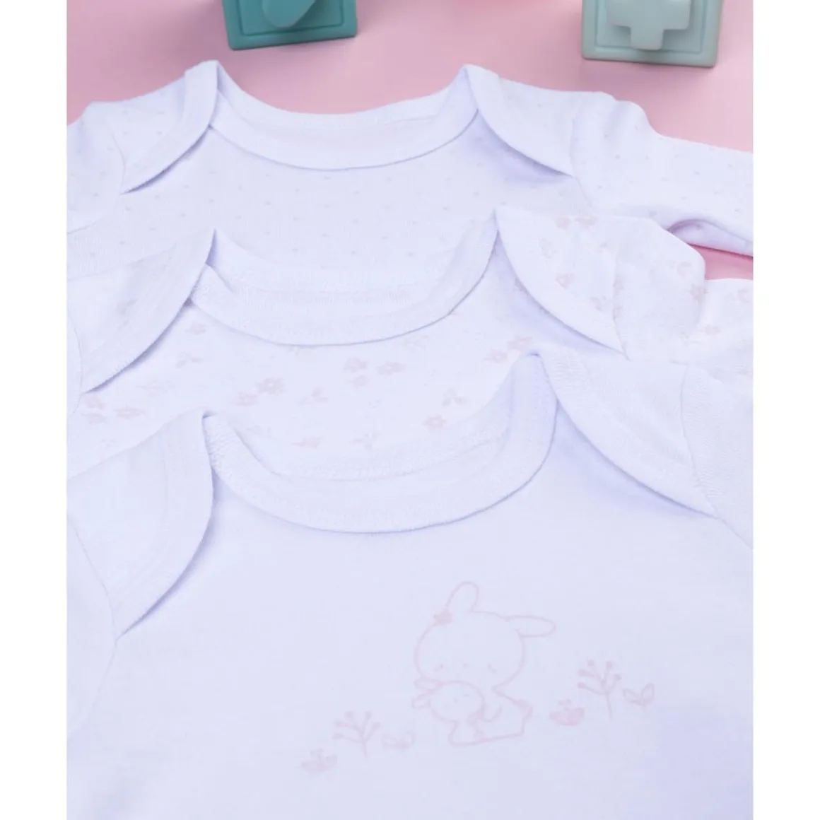 Pack 5 bodies de manga larga para bebé niña en blanco y rosa