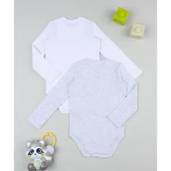 Pack 2 bodies de manga larga niño gris y blanco con dinosaurios