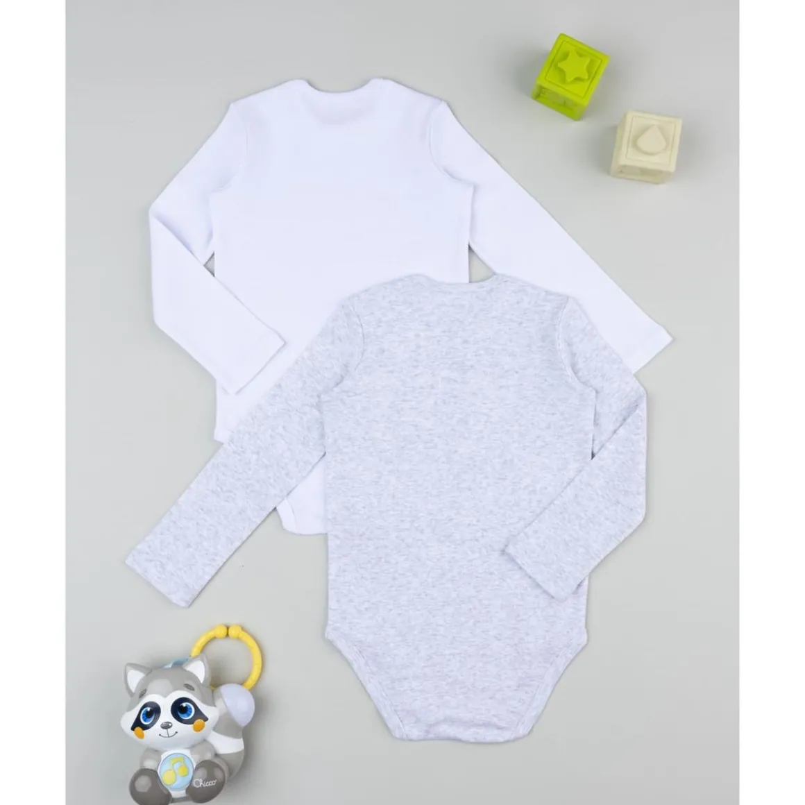 Pack 2 bodies de manga larga niño gris y blanco con dinosaurios