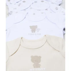 Pack 5 bodies de recién nacido osito blanco/beige