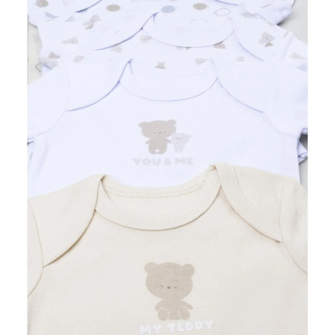 Pack 5 bodies de recién nacido osito blanco/beige