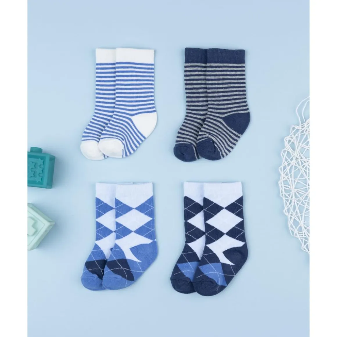 Pack 4 calcetines altos niño azul con fantasía