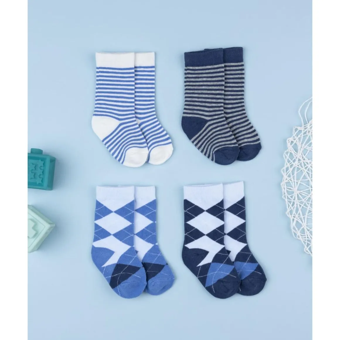 Pack 4 calcetines altos niño azul con fantasía