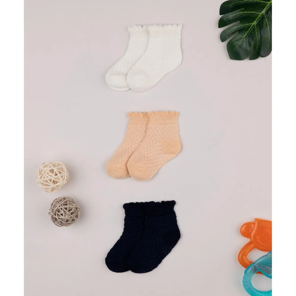 Pack 3 Calcetines Bebé Niña Blanco/Naranja/Negro