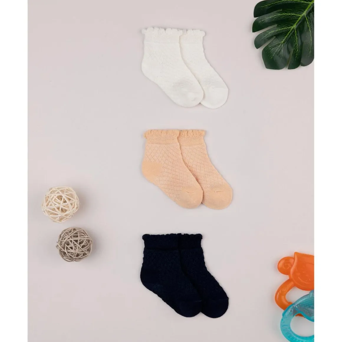 Pack 3 Calcetines Bebé Niña Blanco/Naranja/Negro