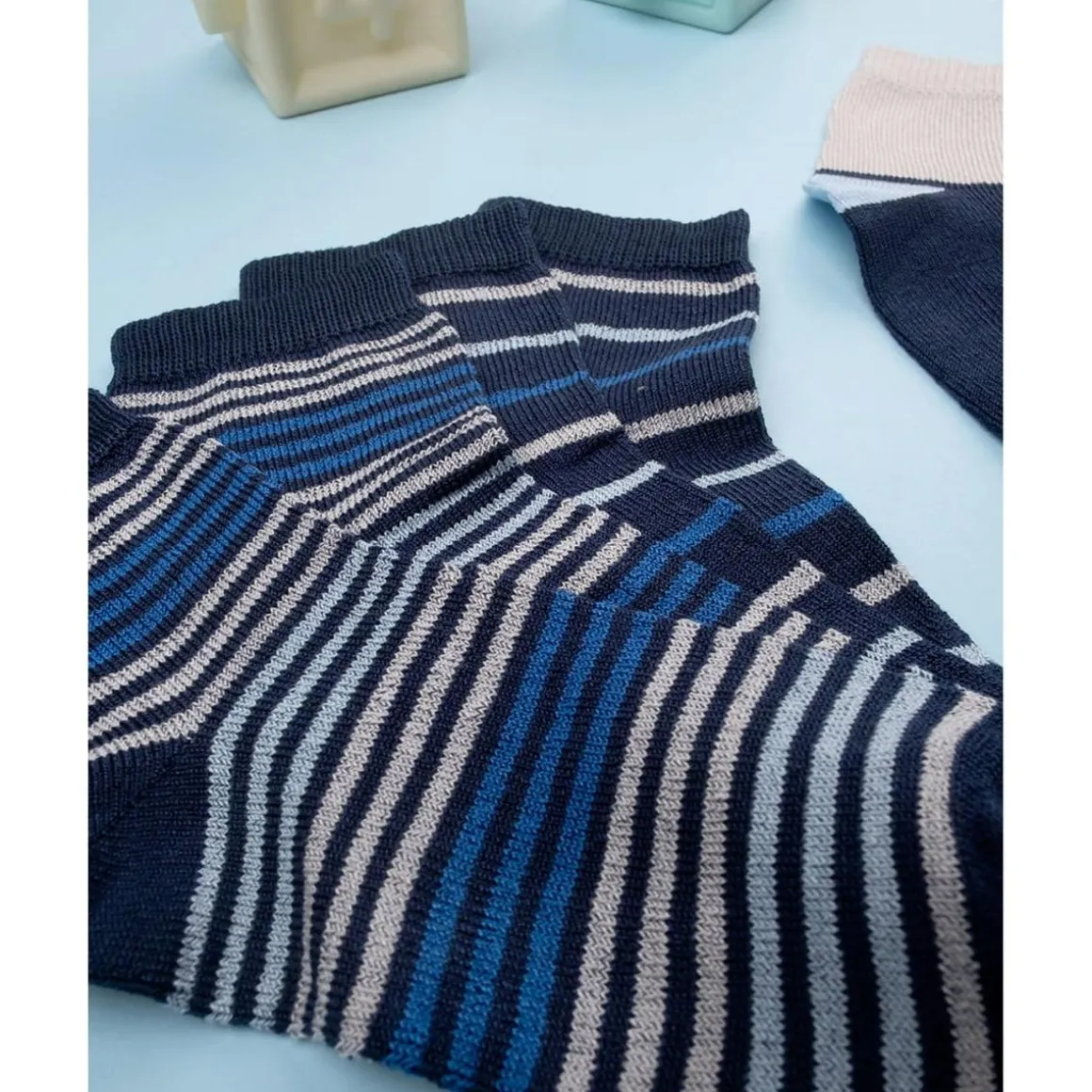 Pack 3 Calcetines Bebé Niño Azul con Rayas Finas