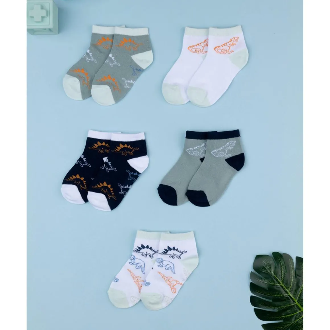 Pack 5 Calcetines Bebé Niño Dinosaurios Coloridos