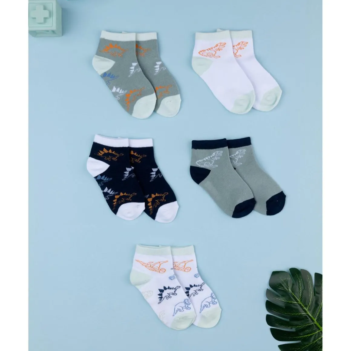 Pack 5 Calcetines Bebé Niño Dinosaurios Coloridos
