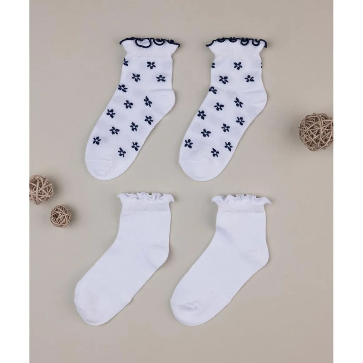 Pack 2 calcetines cortos niña blanco/azul