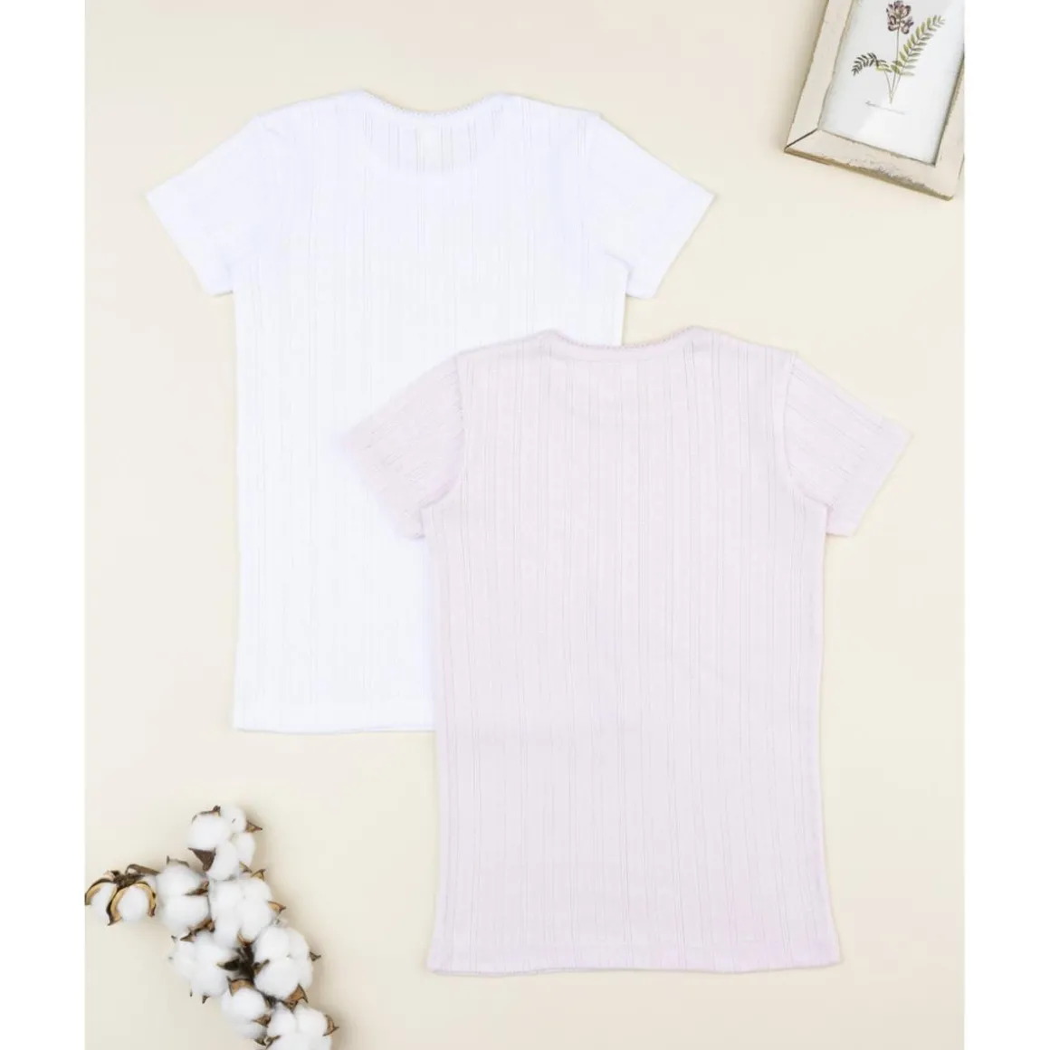 Pack 2 camisetas blanco y rosa para niña