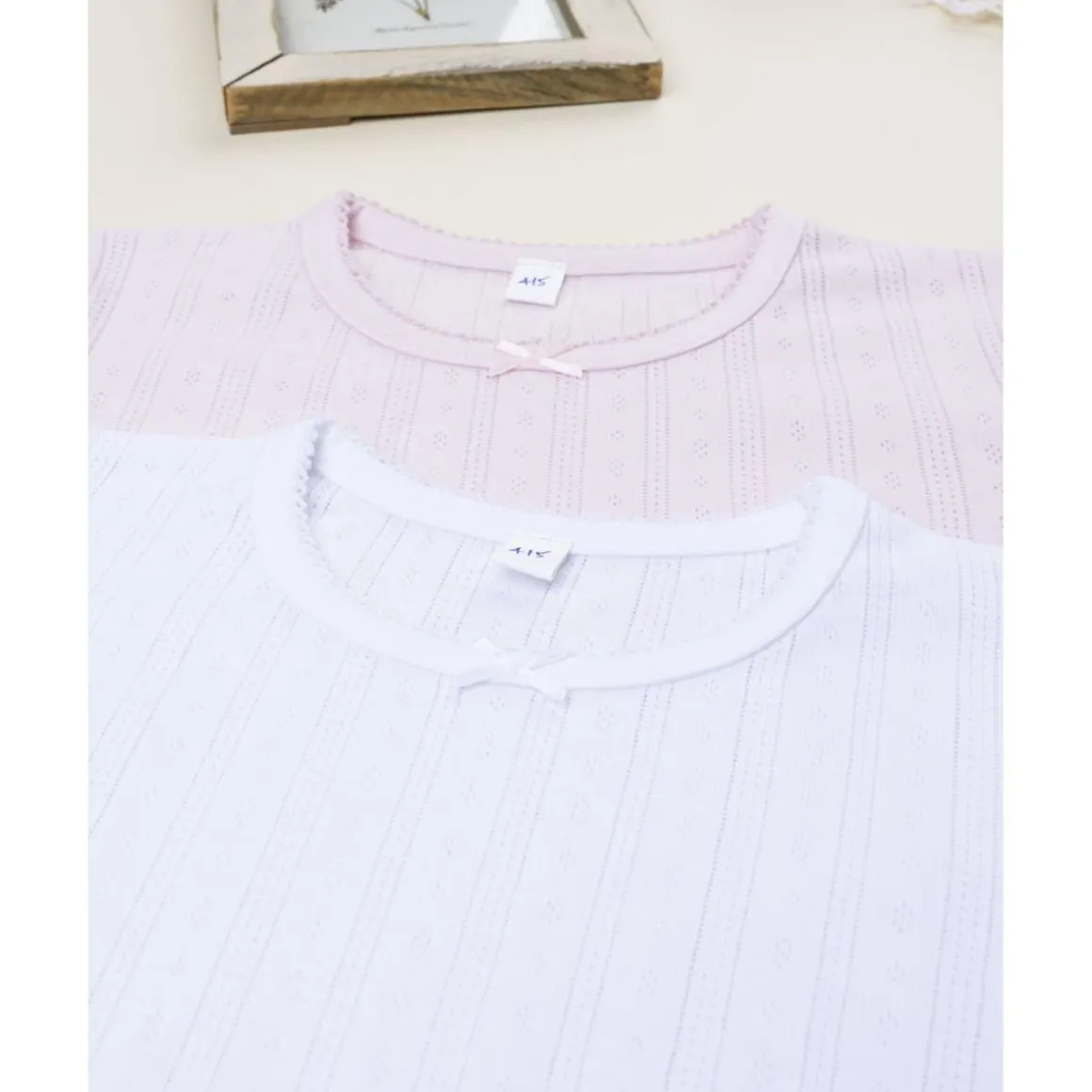Pack 2 camisetas blanco y rosa para niña
