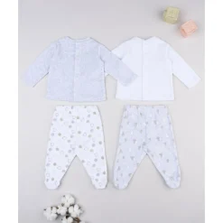 Pack 2 conjuntos de bebé en terciopelo blanco y gris