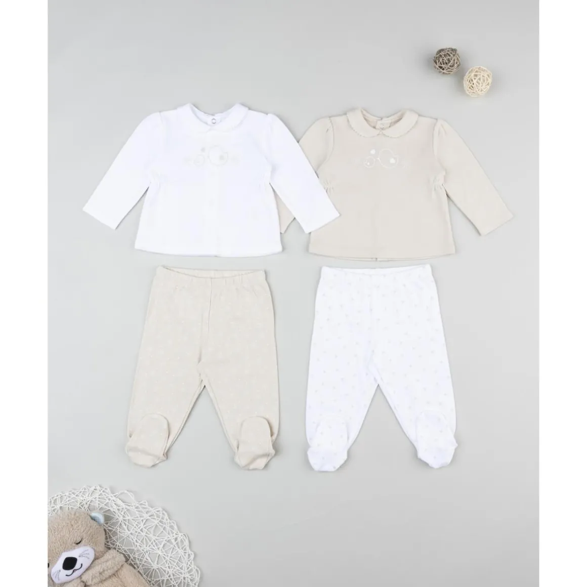 Pack 2 conjuntos de recién nacida blanco/beige