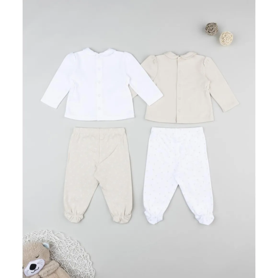 Pack 2 conjuntos de recién nacida blanco/beige