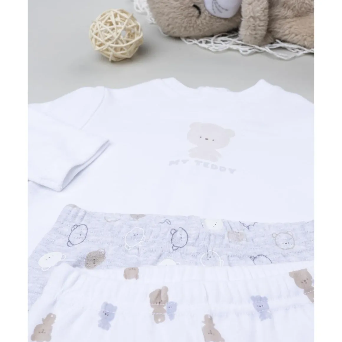 Pack 2 conjuntos oso recién nacido blanco/gris