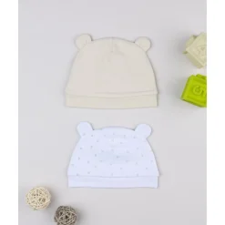 Pack 2 gorros de recién nacida en tonos crema y beige