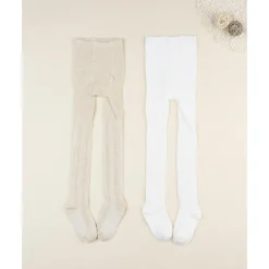 Pack 2 leotardos de niña beige y blanco