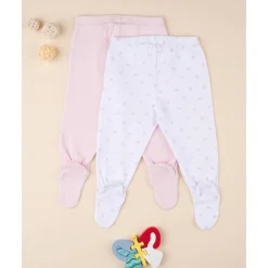 Pack 2 pantalones con pies de bebé niña en algodón