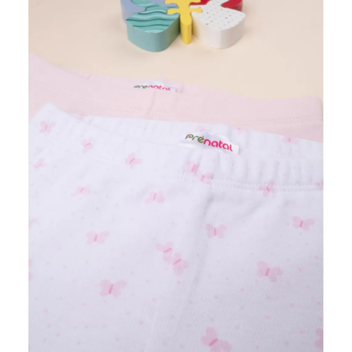 Pack 2 pantalones con pies de bebé niña en algodón