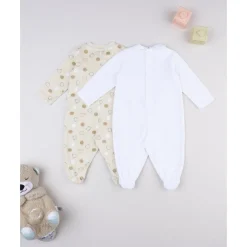 Pack 2 pijamas de bebé amarillo y blanco en terciopelo